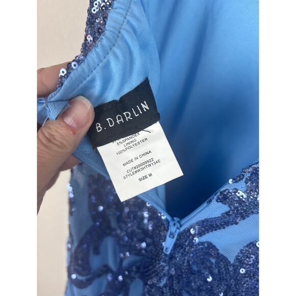 B. Darlin Blue Sequin Formal Dress Floor Length Exposed Back Size M - Picture 6 of 9